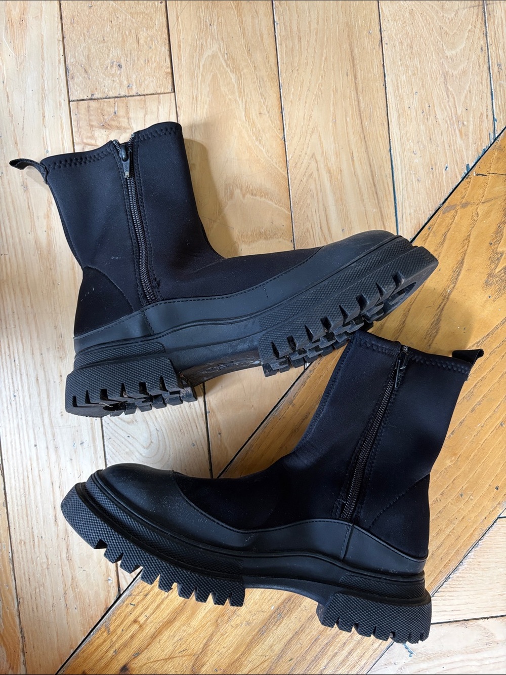 Zara Black Lug-Sole Zip Ankle Boots